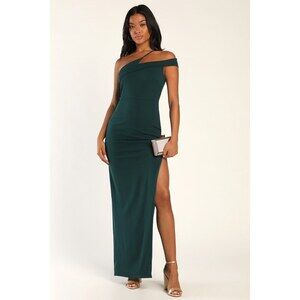 Lulus Trendy Arrival Hunter Green One-shoulder Maxi Dress - Size XS